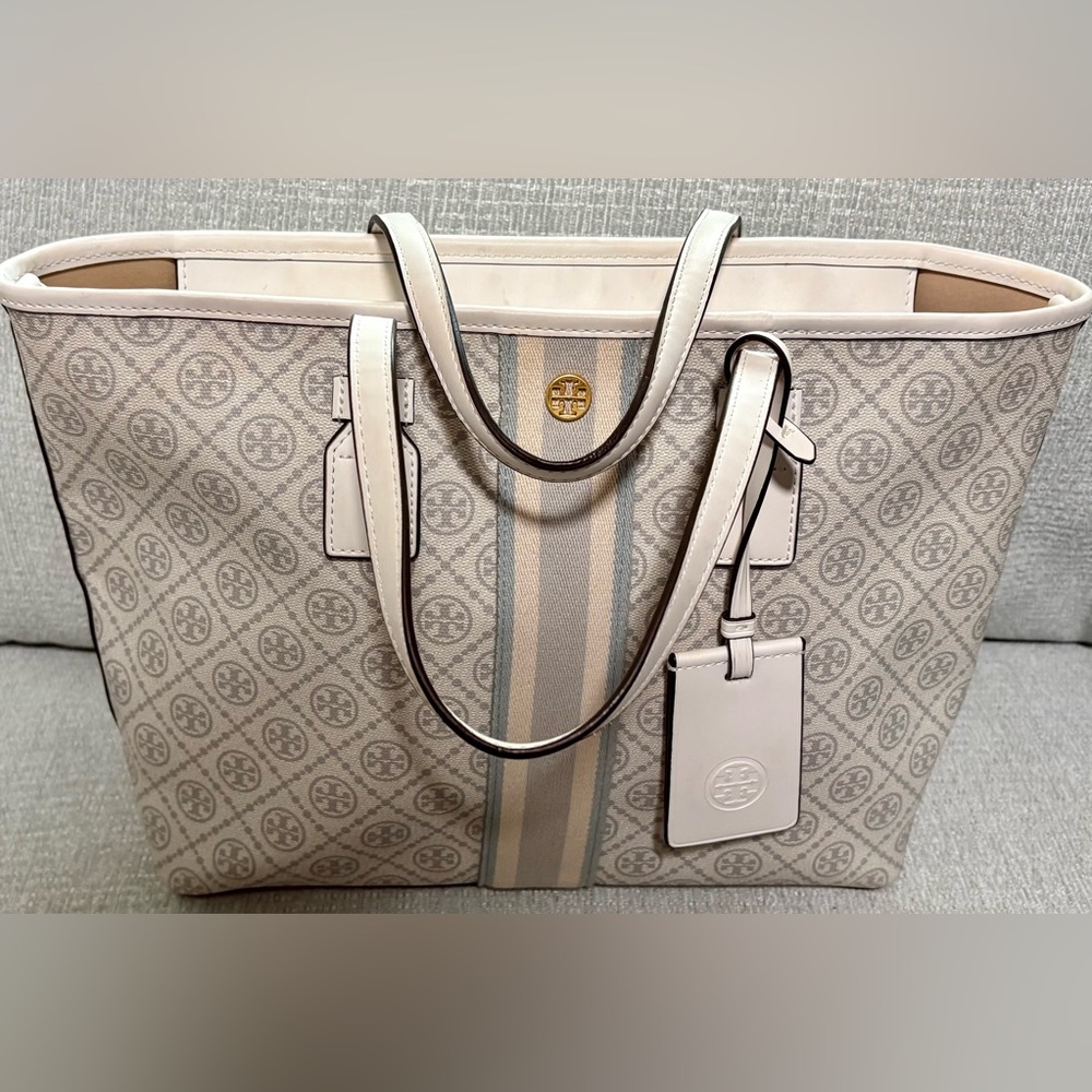 Tory Burch Tan and Cream Patterned Tote